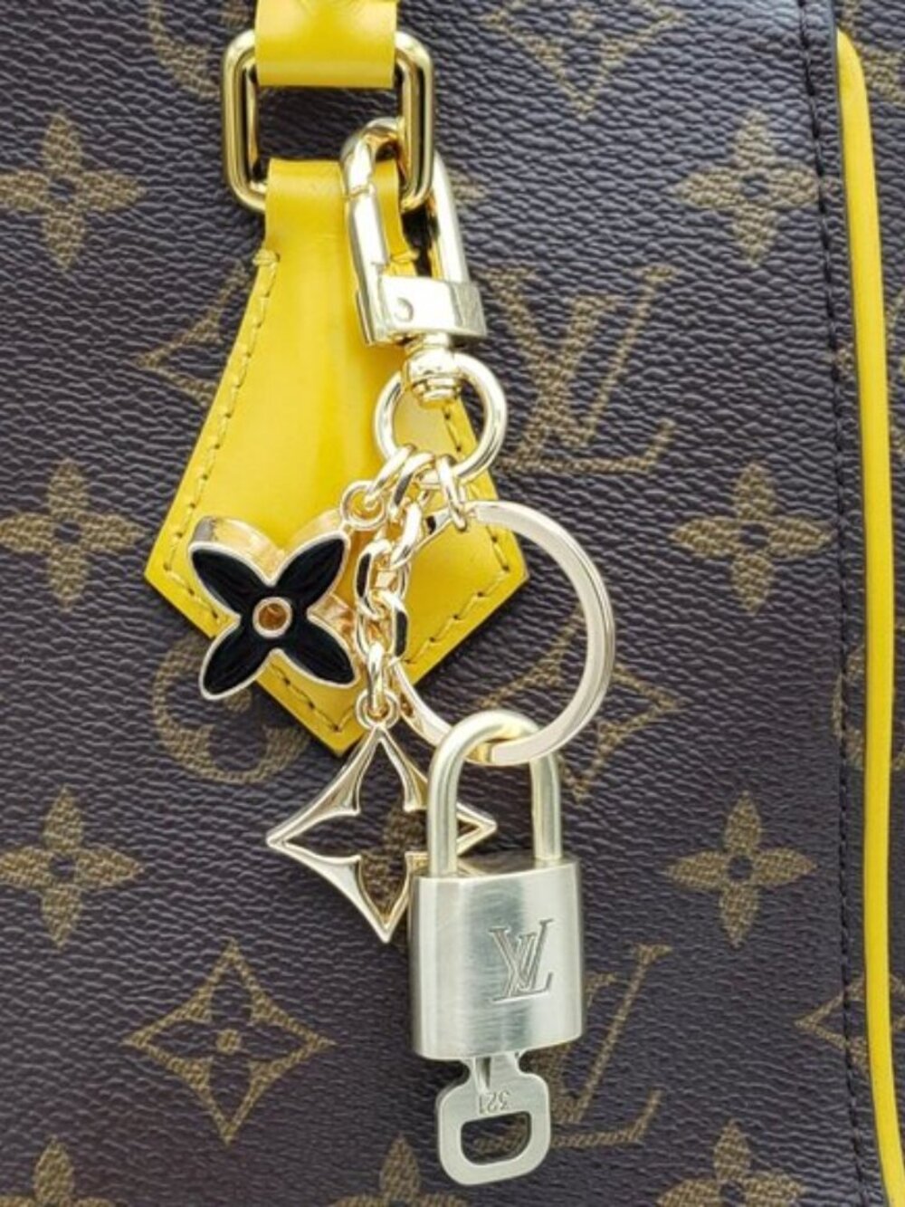 Louis Vuitton Gold Padlock Key 🔒 Authentic LV Charm + Unbranded Flower Keychain - Picture 5 of 8